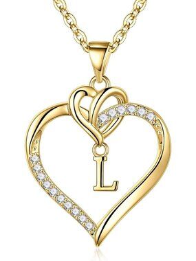 Heart Initial Necklace for Women & Girls - 14K Gold-Plated A-Z Jewelry Gift